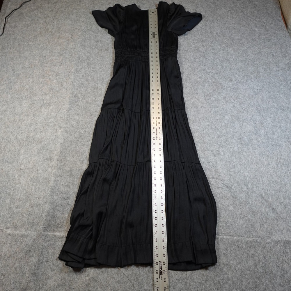 Anthropologie Dress Womens Small Satin Somerset Maxi Tiered Black Flutter Sleeve - Picture 7 of 10